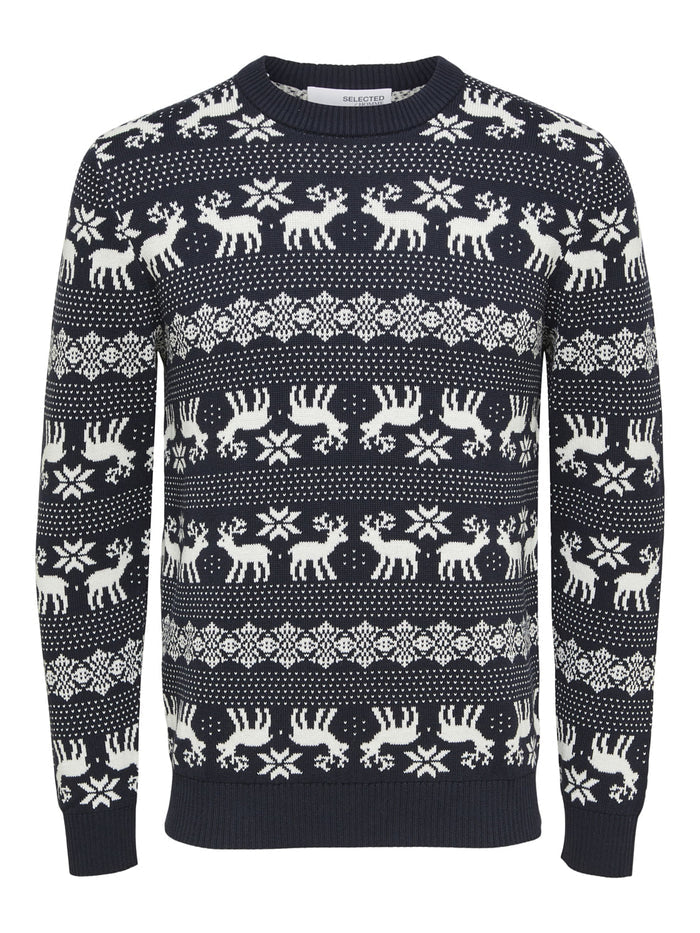 Navy Blue Xmas Print Pullover