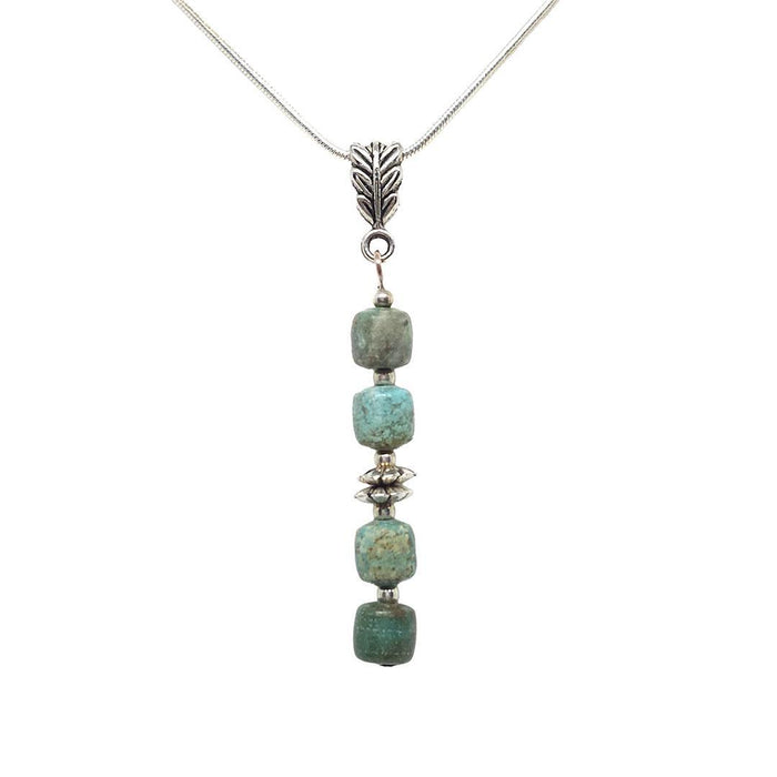 Necklace - Four bead Green Turquoise Pendant Silver Plate Chain by Tiny Aloha
