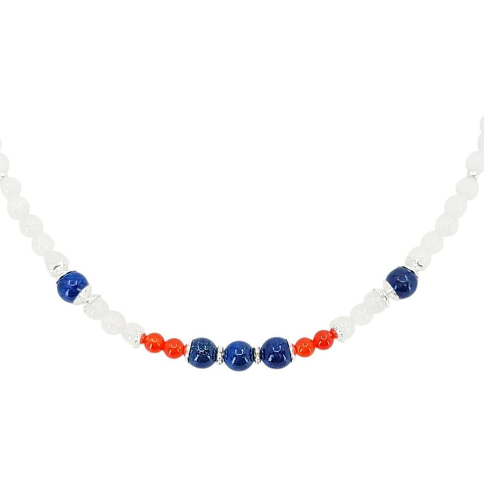 Necklace - Mixed Stone Bead Chain (Lapis, Moonstone, Red Jade, Sterling Silver) by Tiny Aloha
