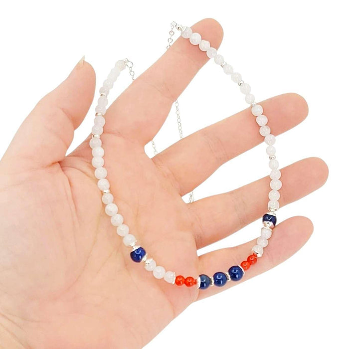 Necklace - Mixed Stone Bead Chain (Lapis, Moonstone, Red Jade, Sterling Silver) by Tiny Aloha