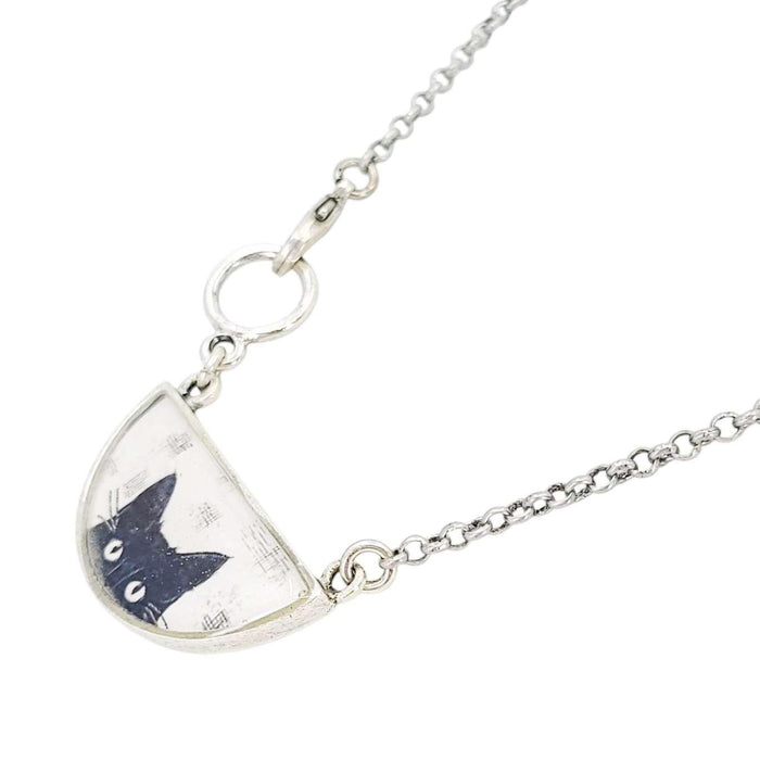 Necklace - Peeking Black Cat Resin Half-Round (Antiqued Silver) by Christine Stoll |Altered Relics