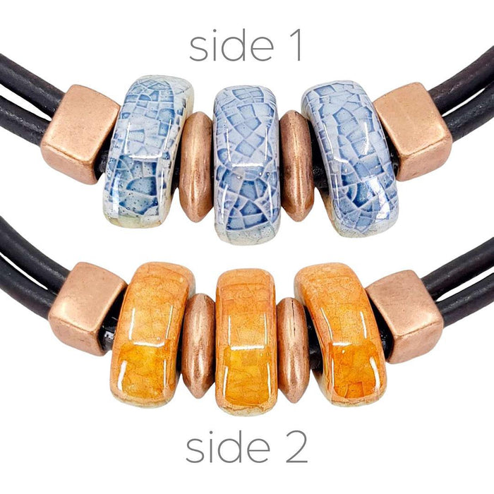 Necklace - Reversible - Midnight Sun (Black Leather, Copper, Ceramic) by Diana Kauffman Designs