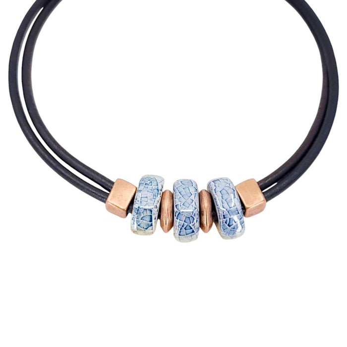Necklace - Reversible - Midnight Sun (Black Leather, Copper, Ceramic) by Diana Kauffman Designs