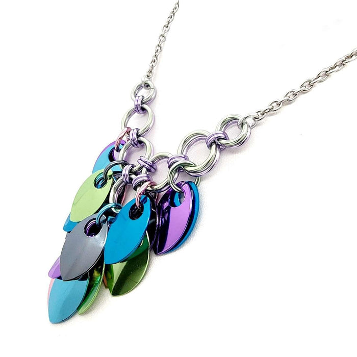 Necklace - Reversible V Feather Cascade (Cosmic Unicorn) by Rebeca Mojica