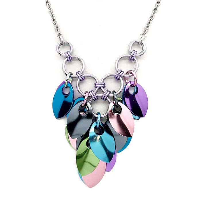 Necklace - Reversible V Feather Cascade (Cosmic Unicorn) by Rebeca Mojica
