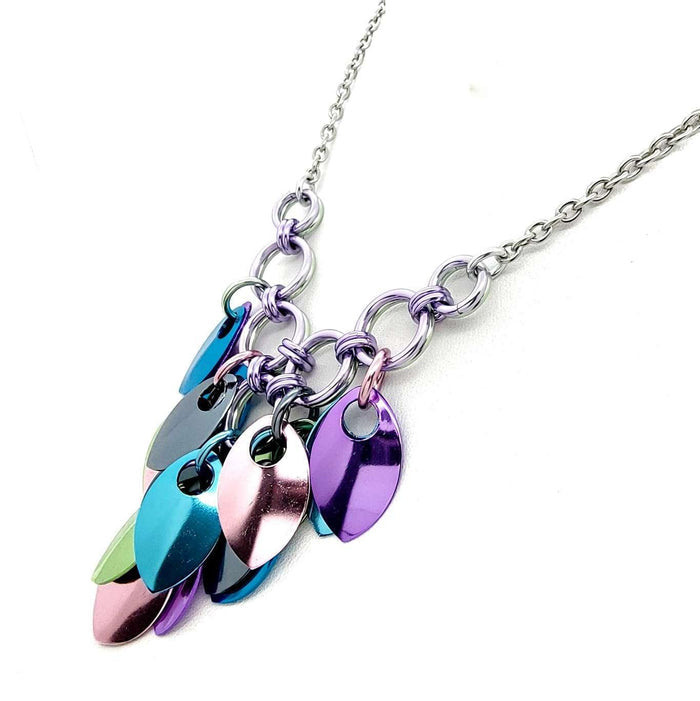 Necklace - Reversible V Feather Cascade (Cosmic Unicorn) by Rebeca Mojica