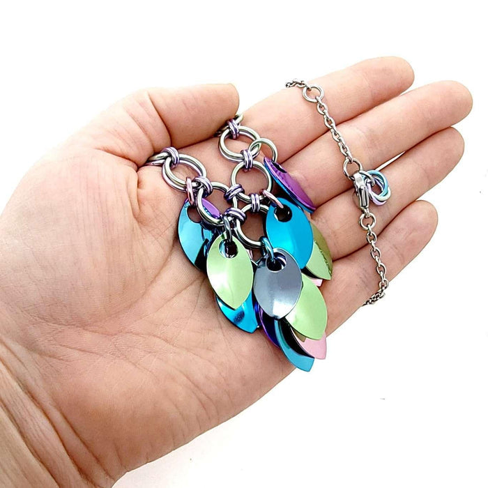 Necklace - Reversible V Feather Cascade (Cosmic Unicorn) by Rebeca Mojica