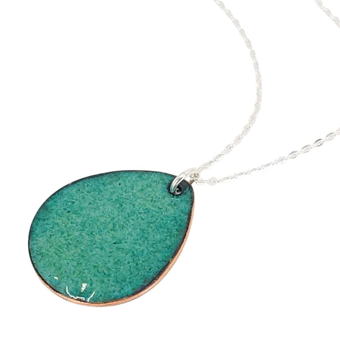 Necklace - Teardrop Pendant (Poppies on Turquoise Yellow) by Magpie Mouse Studios
