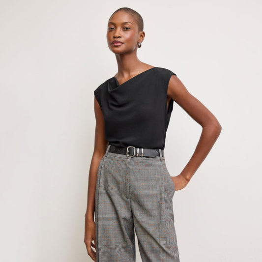 Front image of a woman wearing the Nora Top in Black | Lead