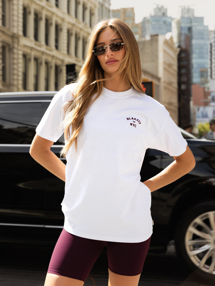NYC Oversized T-Shirt - White & Dark Cherry