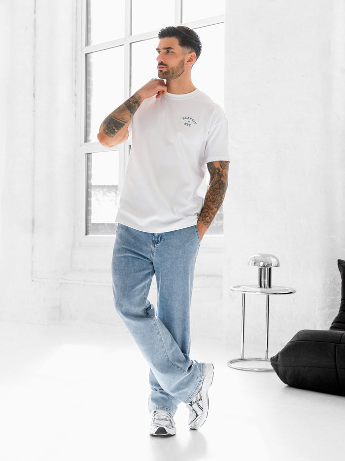 NYC Relaxed T-Shirt - White & Cloudy Blue