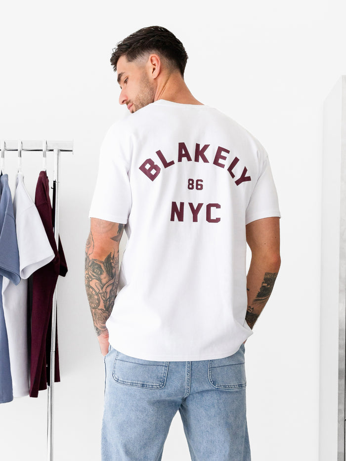 NYC Relaxed T-Shirt - White & Dark Burgundy
