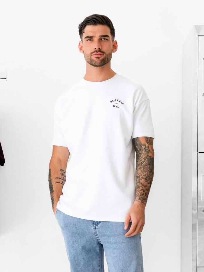 NYC Relaxed T-Shirt - White & Dark Burgundy