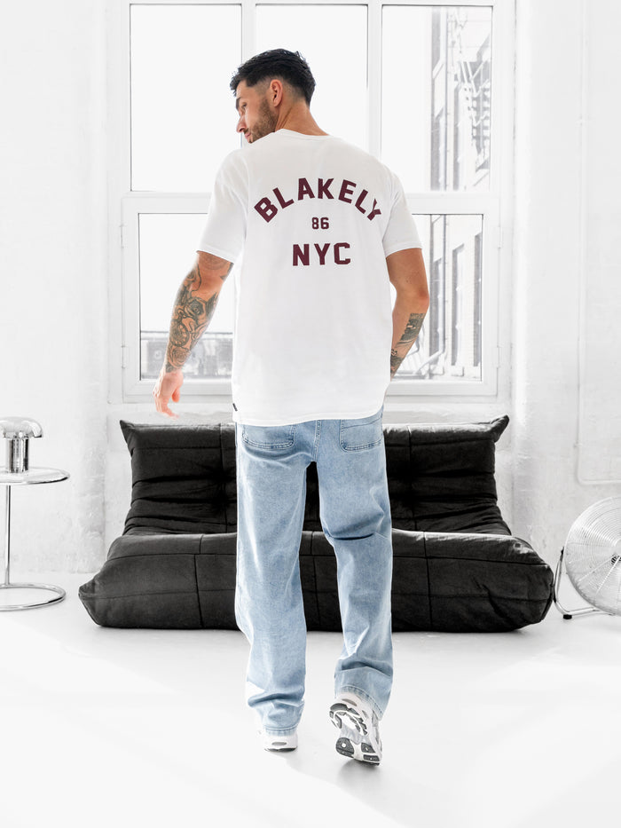 NYC Relaxed T-Shirt - White & Dark Burgundy