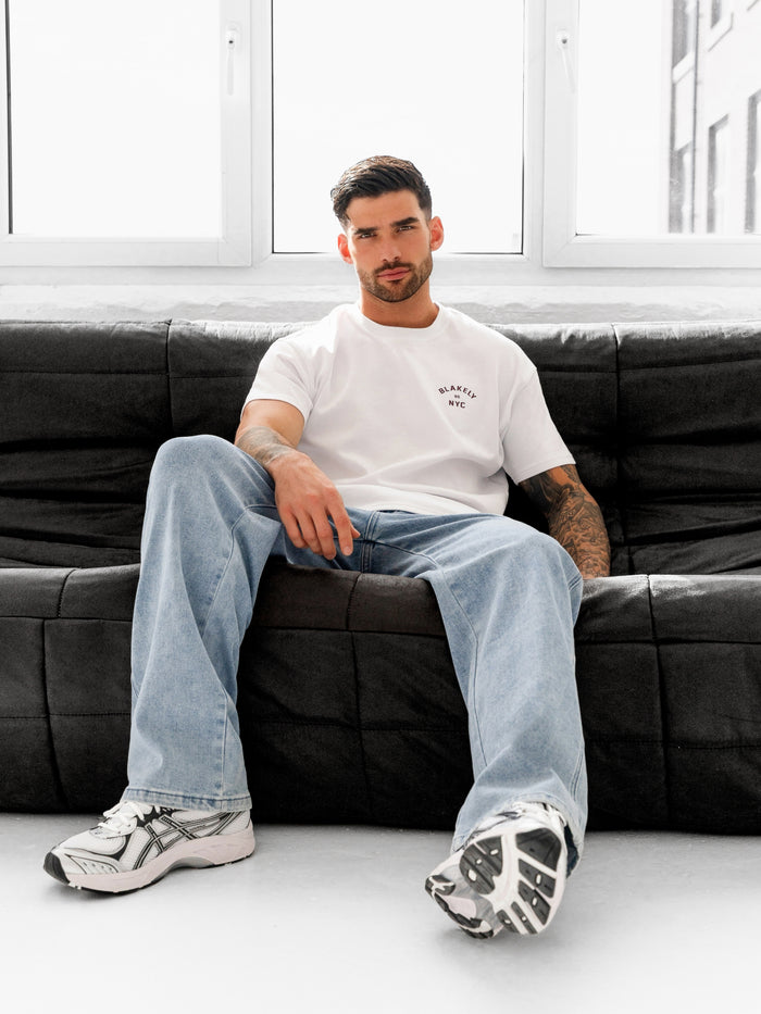 NYC Relaxed T-Shirt - White & Dark Burgundy