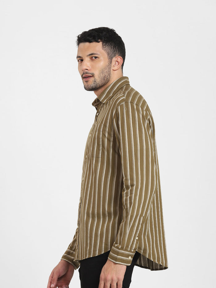 Olive Striped Full Sleeves Shirt