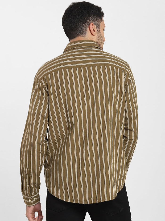 Olive Striped Full Sleeves Shirt
