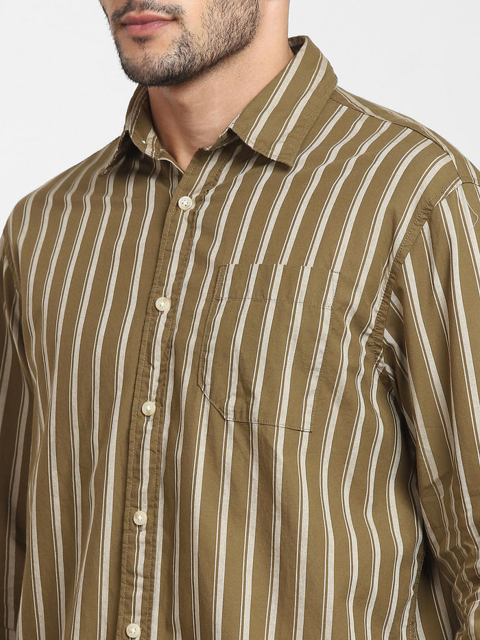 Olive Striped Full Sleeves Shirt