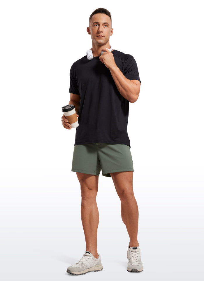 CRZ YOGA Men's Train Relaxed Fit On the Travel Linerless Shorts 5'' Grey Sage