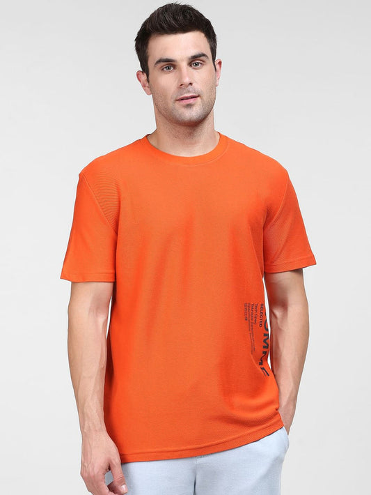 Orange Logo Print Crew Neck T-Shirt