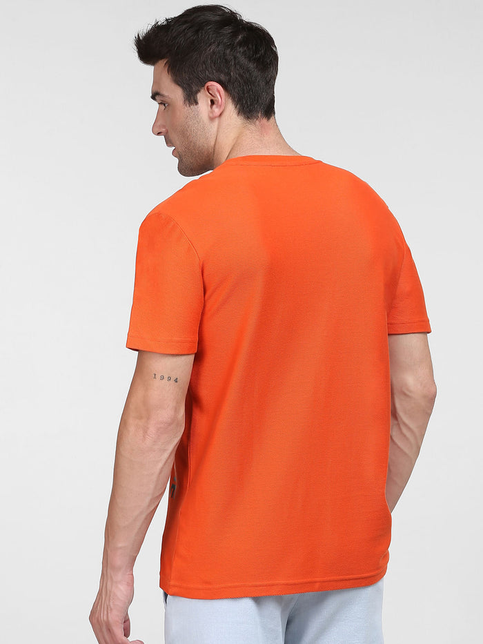 Orange Logo Print Crew Neck T-Shirt