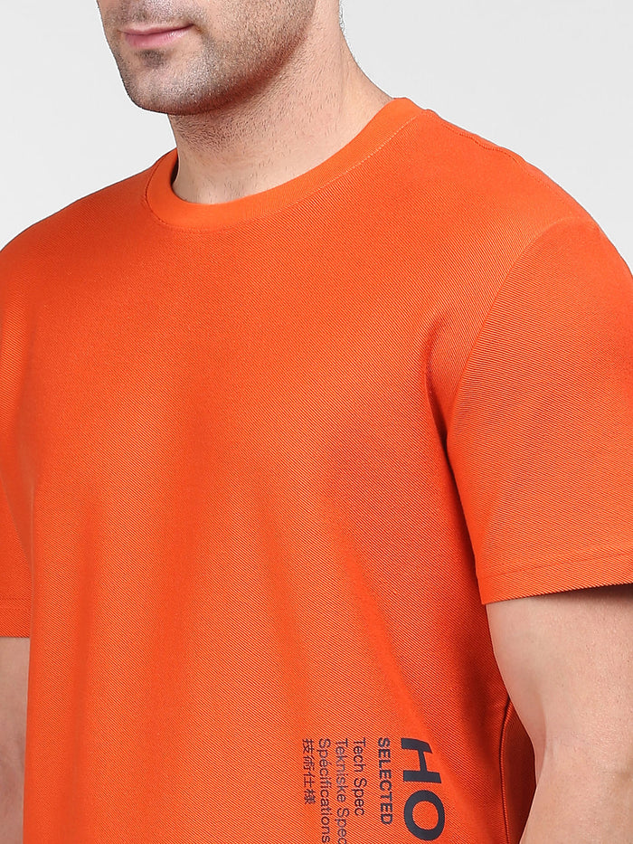 Orange Logo Print Crew Neck T-Shirt