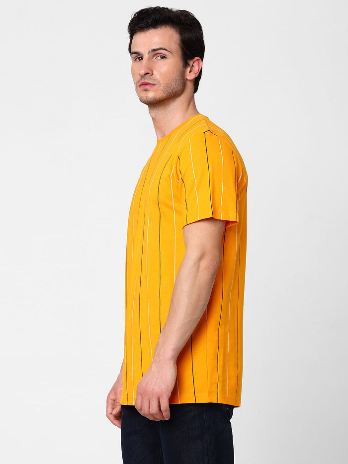 Orange Organic Cotton Striped Crew Neck T-Shirt