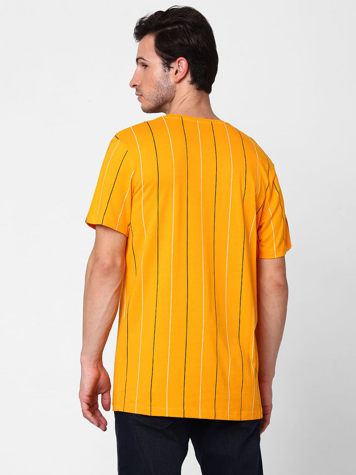 Orange Organic Cotton Striped Crew Neck T-Shirt