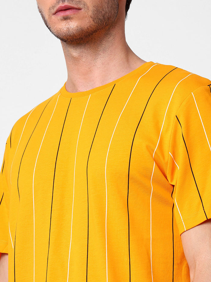 Orange Organic Cotton Striped Crew Neck T-Shirt