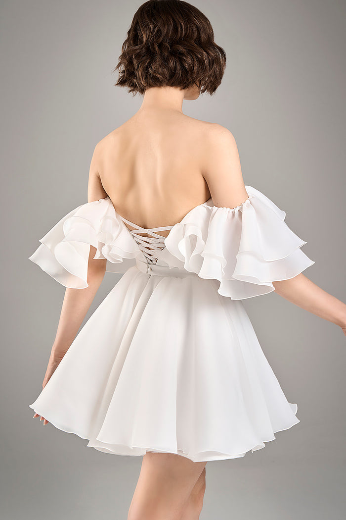 Organza Short White Wedding Dress Peony | Coset Off-Shoulder Bachelorette Dress