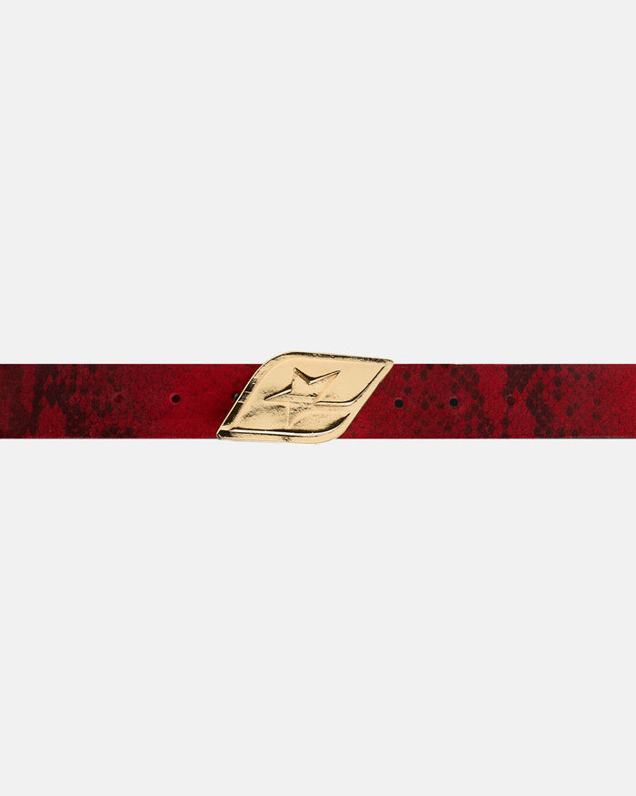 ORIGINAL LEATHER BELT RED SNAKE - red snake print leather belt, detail close-up - Cold Culture