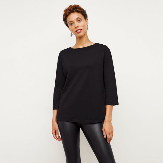 Front image of a woman wearing the Owen T-Shirt in Black | Lead