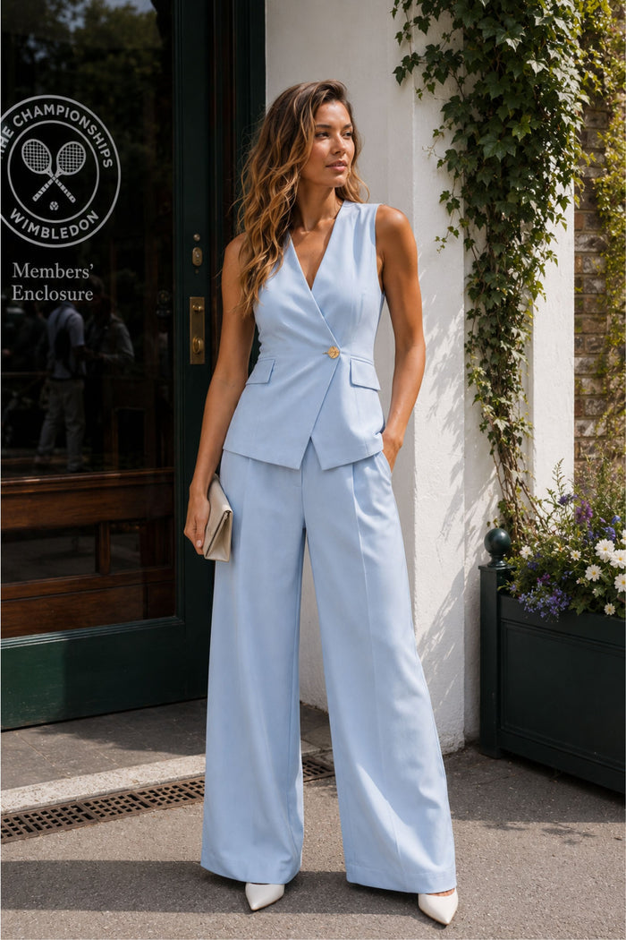Pastel Blue Tailored Wide Leg Trouser