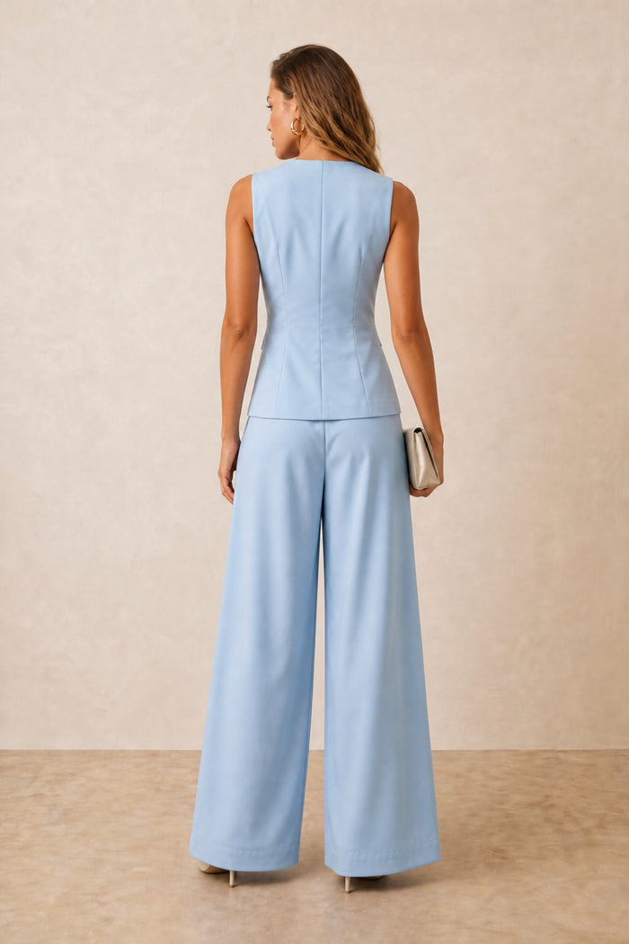 Pastel Blue Tailored Wide Leg Trouser