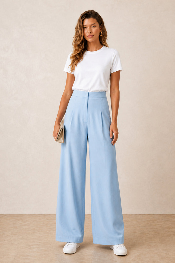 Pastel Blue Tailored Wide Leg Trouser