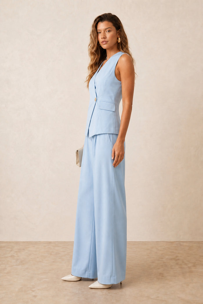 Pastel Blue Tailored Wide Leg Trouser