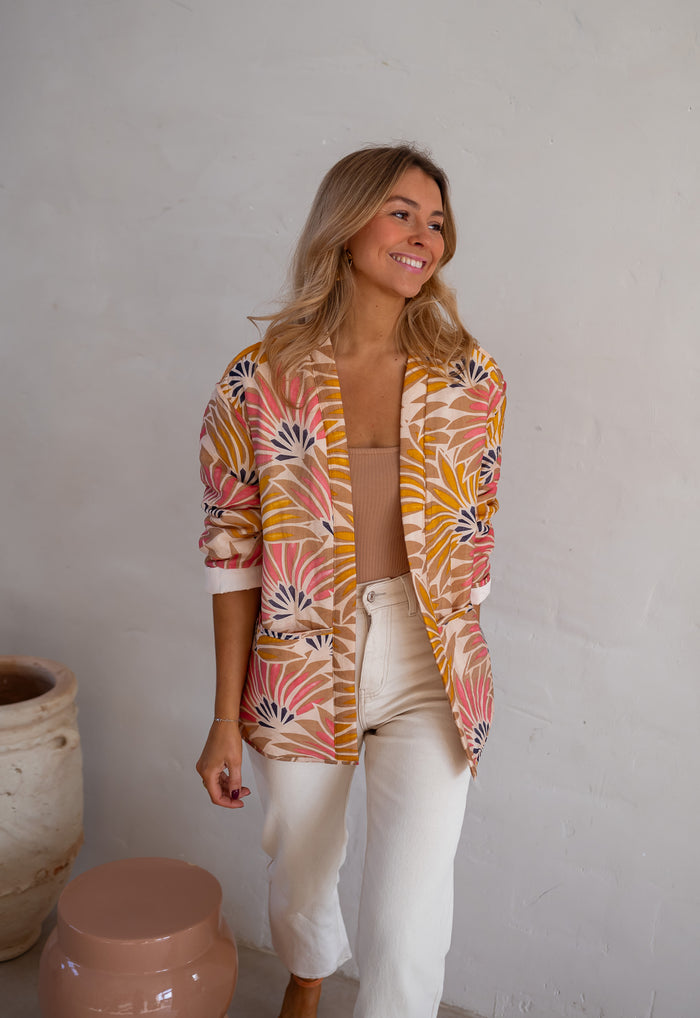Mirabelle floral jacket shawl collar detail