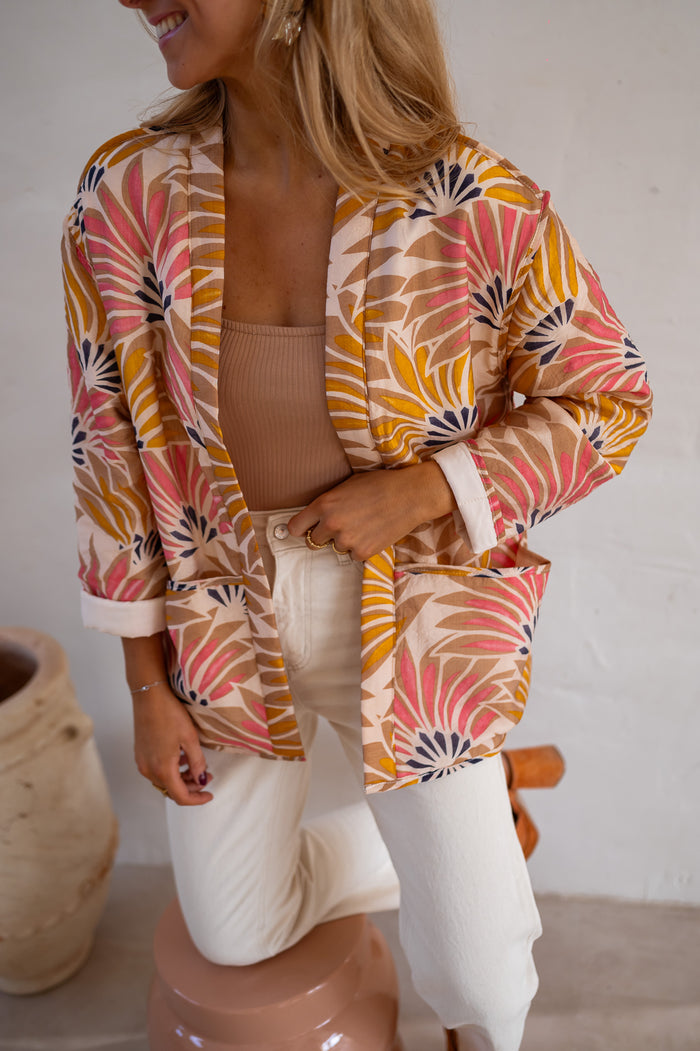 Patterned Mirabelle jacket long sleeve and pocket detail