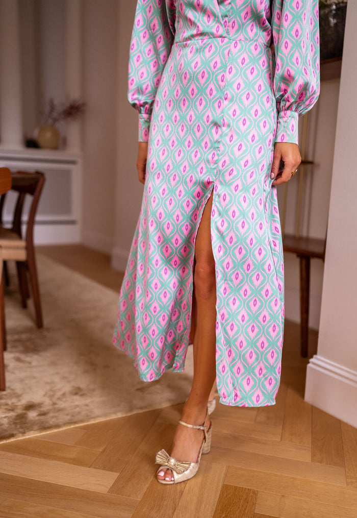 Patterned Siam maxi dress side view