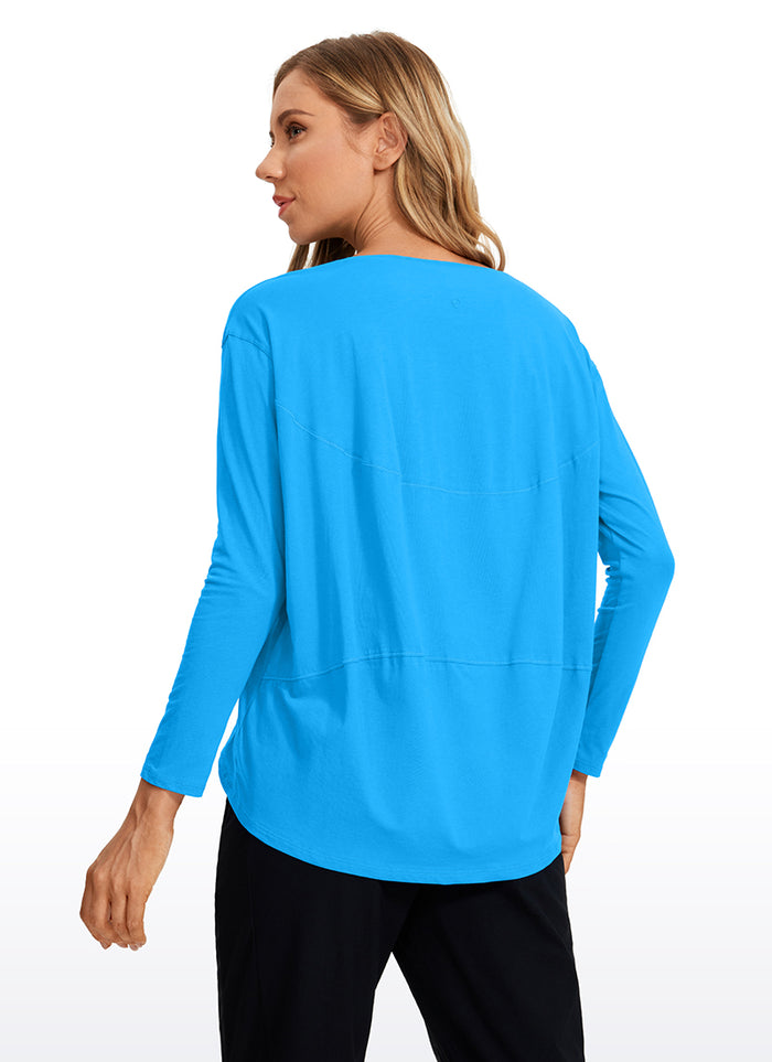 CRZ YOGA Women's Casual Loose Fit Pima Cotton Long Sleeves Boat Neck Madagascar Blue