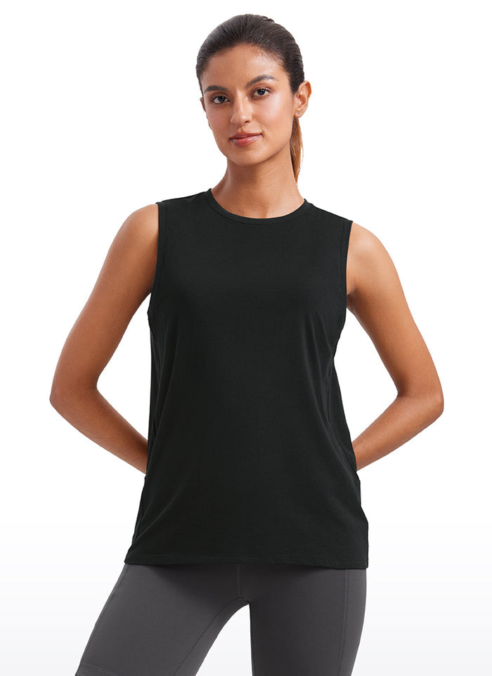 CRZYOGA  women's Pima Cotton Tank High Neck Black