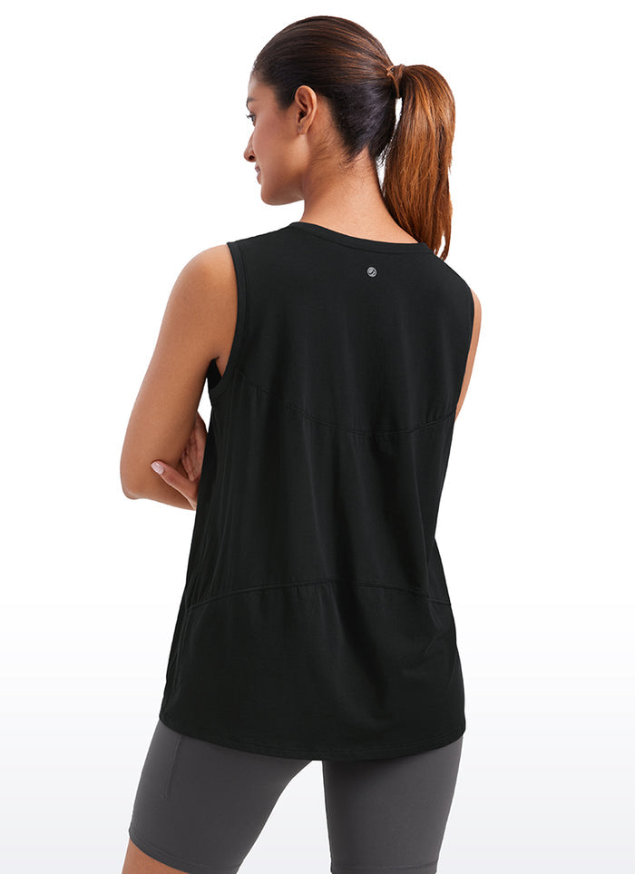 CRZYOGA  women's Pima Cotton Tank High Neck Black