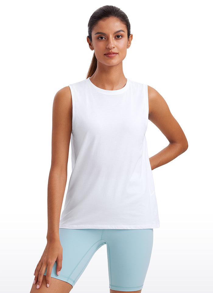 CRZYOGA  women's Pima Cotton Tank High Neck White