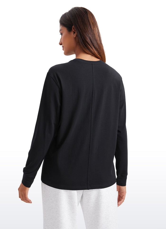 CRZ YOGA Women's Pima Cotton Long Sleeve Shirts Crew Neck Casual Tops Black