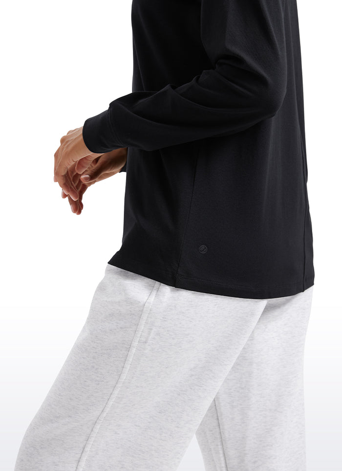CRZ YOGA Women's Pima Cotton Long Sleeve Shirts Crew Neck Casual Tops Black