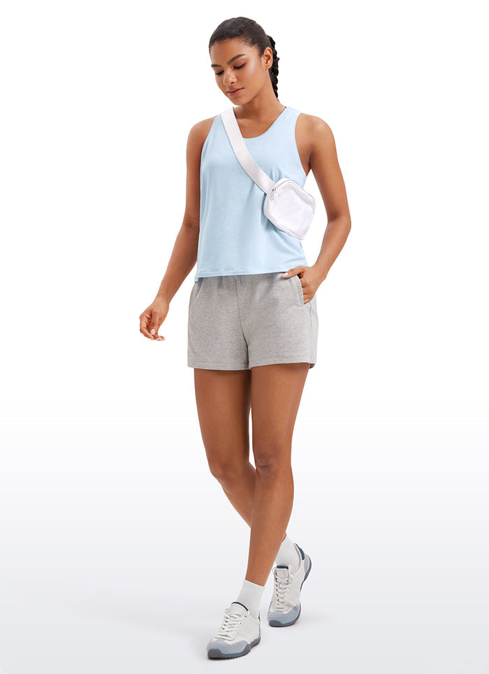 CRZ YOGA Pima Cotton Scoop Neck Racerback  Workout Sleeveless Tank Tops Blue Linen