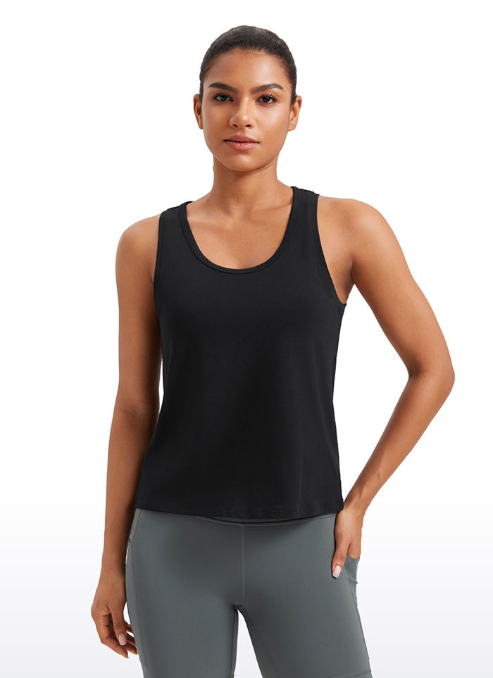 CRZ YOGA Pima Cotton Scoop Neck Racerback  Workout Sleeveless Tank Tops Black