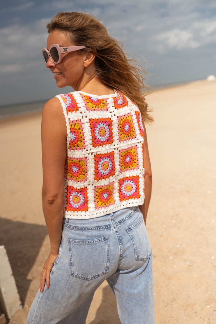Aimee crochet top button front detail