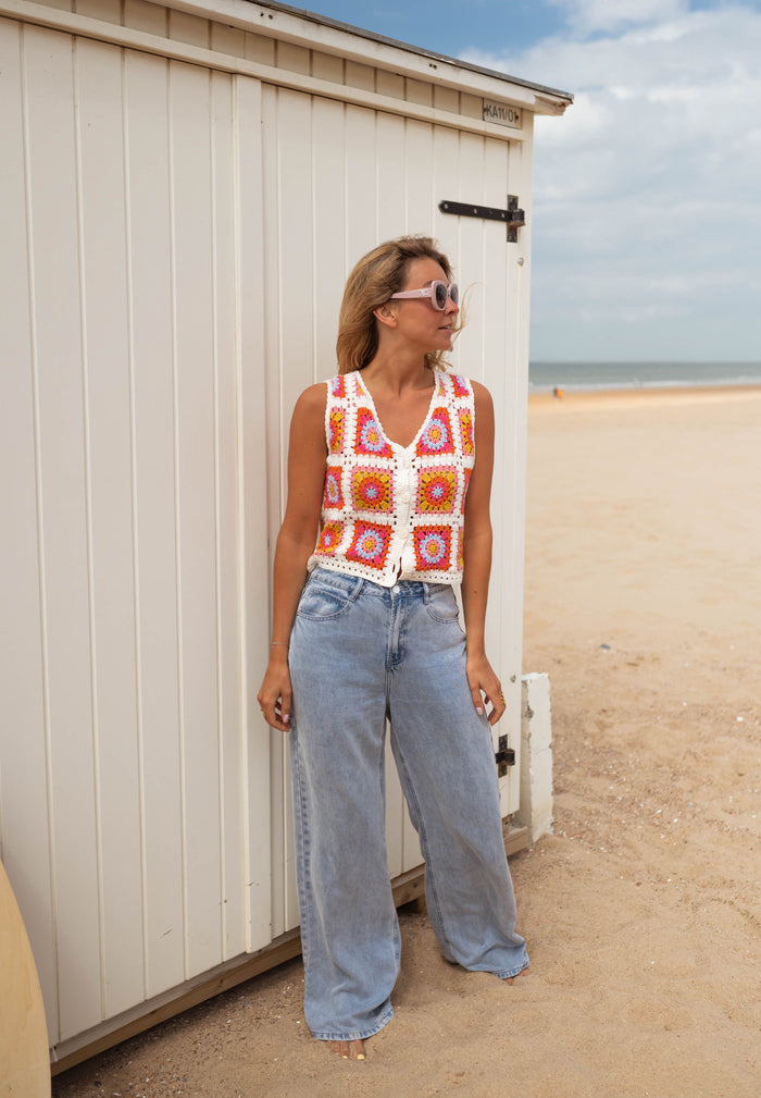Aimee crochet top styled with jeans