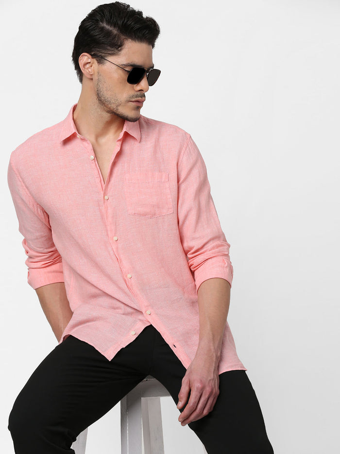 Pink Full Sleeves Linen Shirt